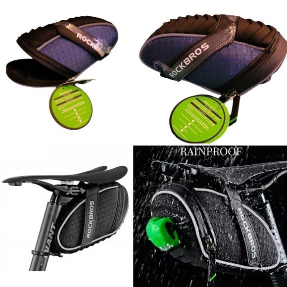 NEW ROCKBROS ROCK BROS cycling bike bicycle BLUE BLACK saddle bag RAINPROOF NWT - Picture 2 of 16